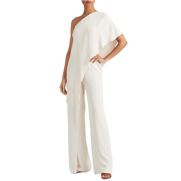 Lauren Ralph Lauren Cape One-Shoulder Jumpsuit in Cream, Size 10 Retail $265